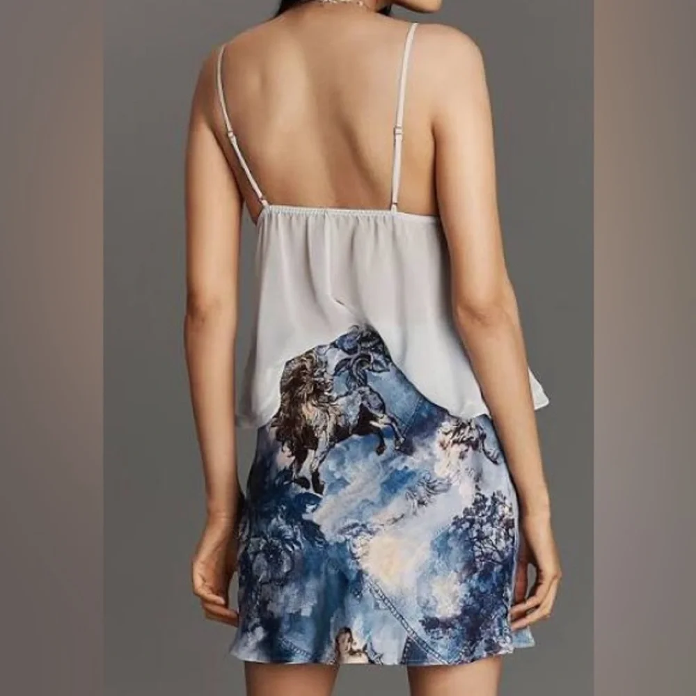 Anthropologie Tilda Mini Slip Skirt Blue Pattern SZ small NWT Floral Feminine